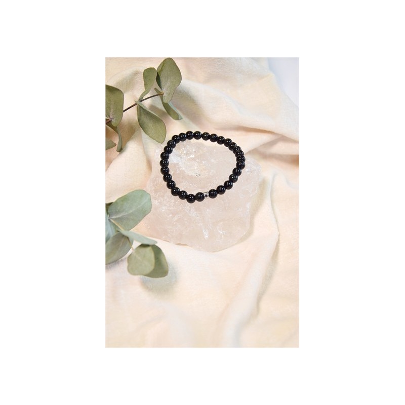 Bracelet Obsidienne Noire Perles rondes 6 mm 