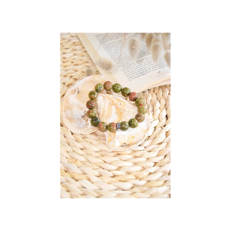 Bracelet Unakite Perles rondes 12 mm 