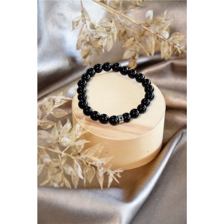 Bracelet Onyx Perles rondes 8 mm 