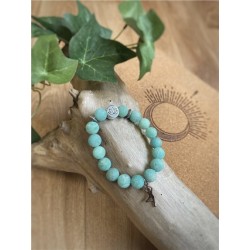 Bracelet Amazonite Perles rondes 10 mm Breloque Yoga Arbre