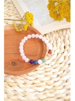 Bracelet 7 Chakras Quartz rose Perles rondes 8 mm 