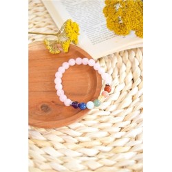 Bracelet 7 Chakras Quartz rose Perles rondes 8 mm