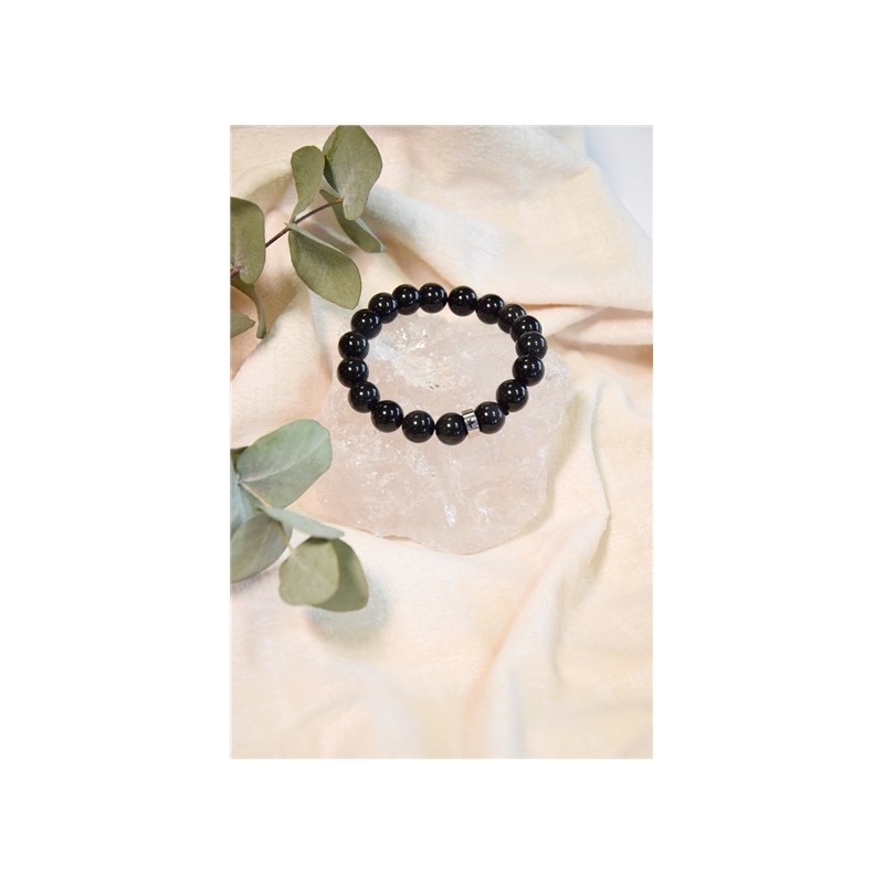 Bracelet Obsidienne Noire Perles rondes 8 mm 