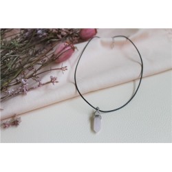 Collier Quartz Rose Pointe Cordon Noir 