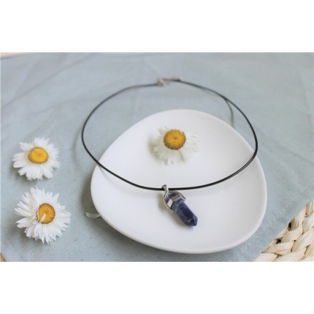 Collier Sodalite Pointe Cordon Noir 